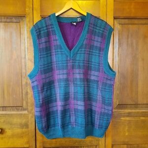 Vintage Jed Wear cotton blend Grandpa knit plaid v-neck sweater vest size XL